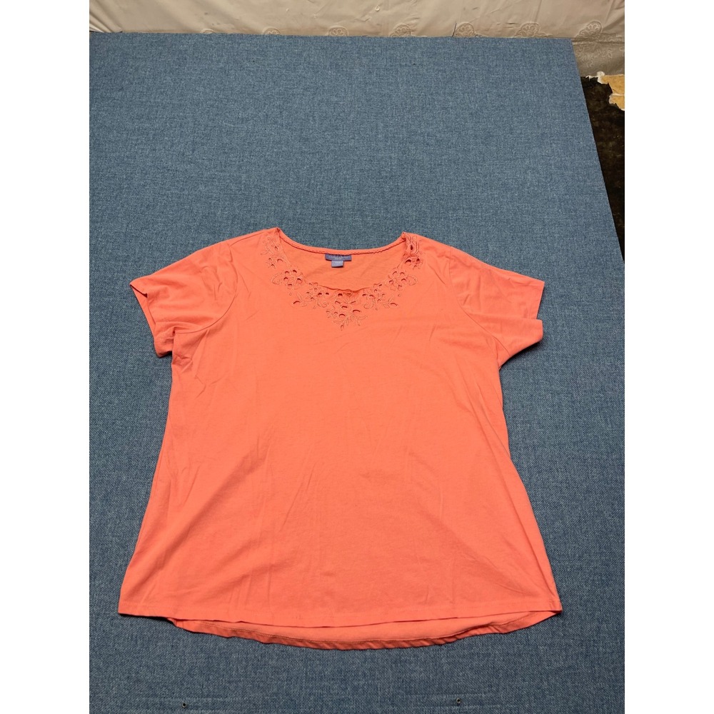 Laura Scott Woman Pink Eyelet Embroidered Scoop Neck Short Sleeve Top Plus 1X
